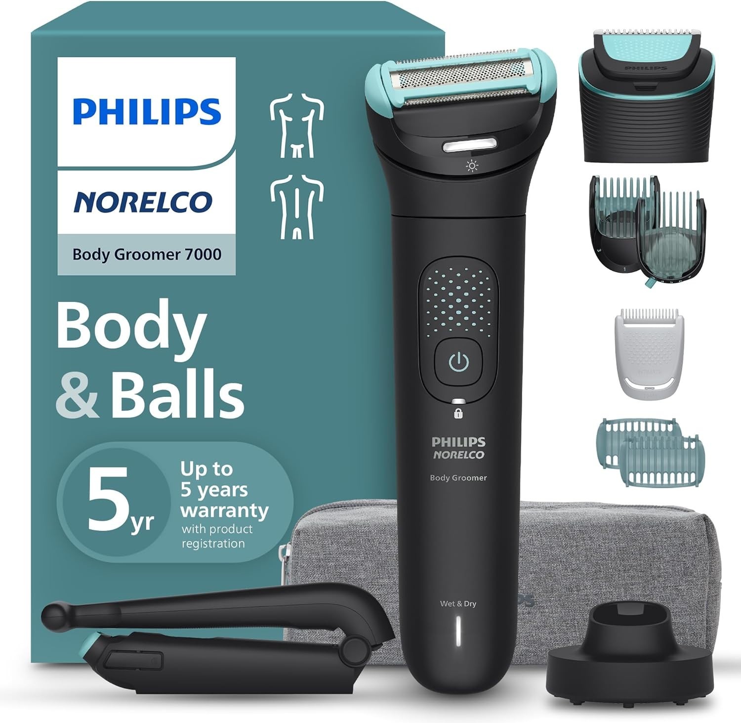 Philips Norelco Series 7000 Body Trimmer, Waterproof Full Body Trimmer for Men w