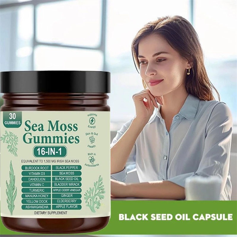 Sea Moss Gummies 16-in-1, Sea Moss Blend with Black Seed Oil-Green Apple Flavor