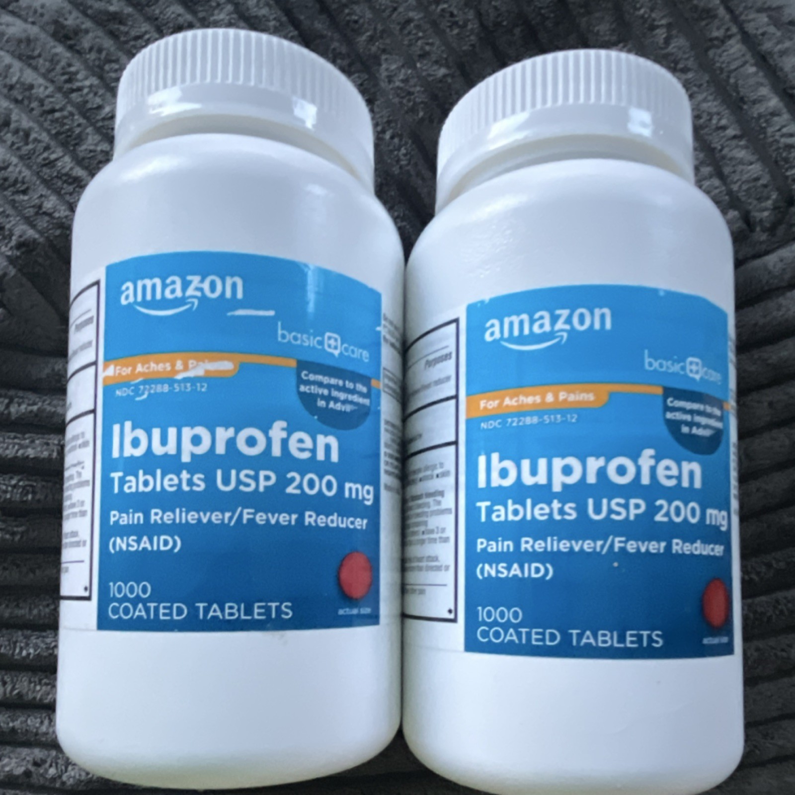 Basic Care Ibuprofen 200mg 1000 Coated Tablets Pain Relief – 2 bottles