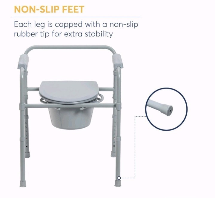 Foldable Bedside Commode Chair, Adjustable Height 16.5-22.5in, Lid, Bucket, Gray