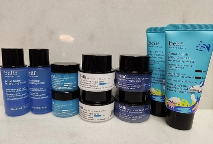 10 PIECE SET belif -Sleeping Mask,True Cream,Toner, aqua bomb Eye Bomb,face wash