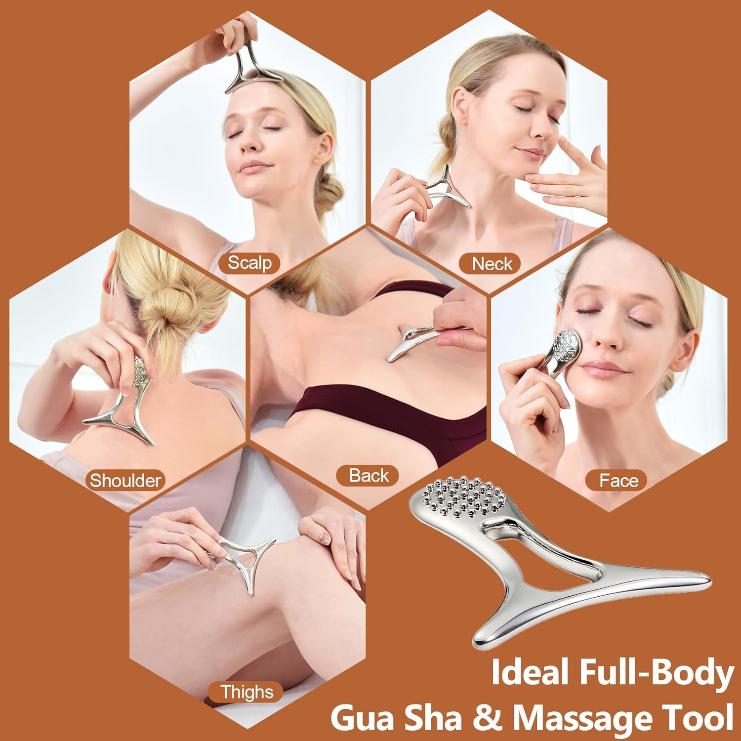 Metal Muscle Scraper & Gua Sha Tool for Lymphatic Massage and Facial Care