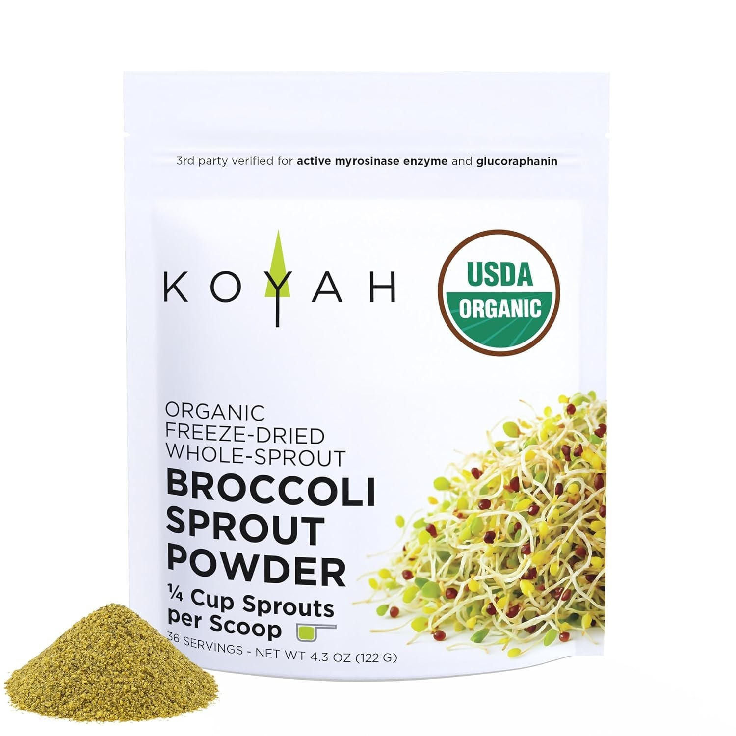 Organic Broccoli Sprout Powder, Freeze-dried: 36 Servings | Grown, 1 Scoop =…