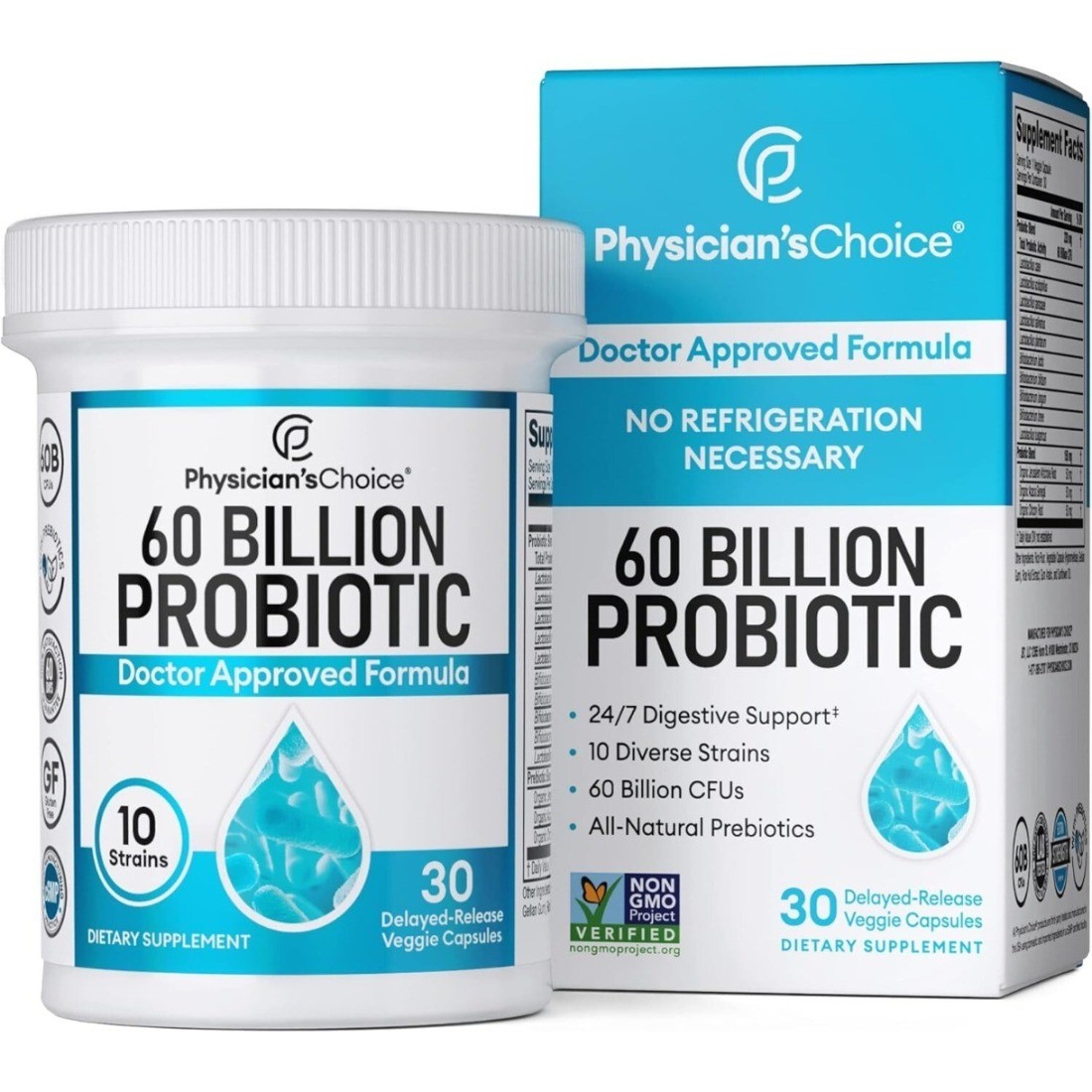 Probiotics CFU10 Billion 60 Strains + Physician’s Prebiotics NEW Organic Choice
