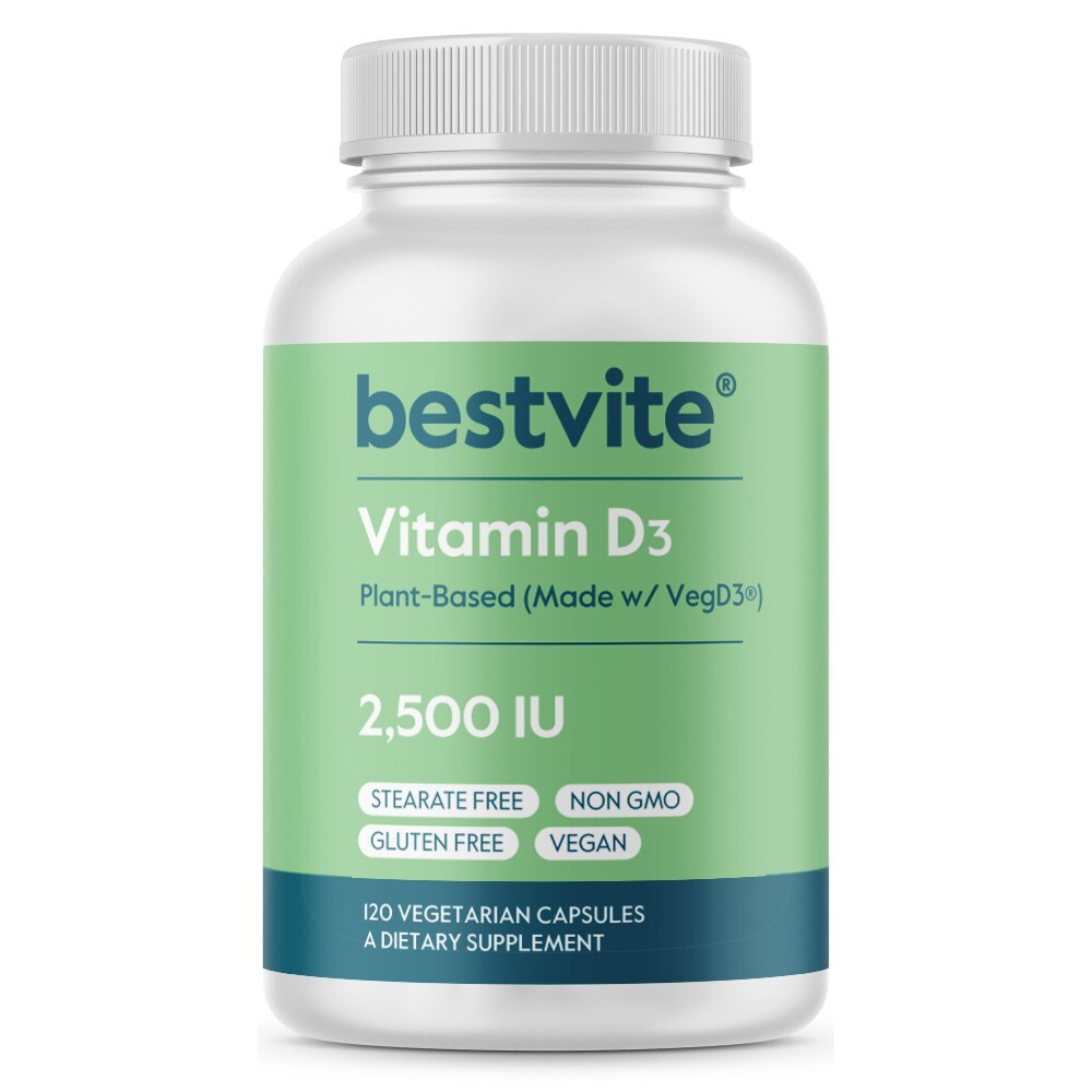 Bestvite Vegan Vitamin D3 2500 IU (120 Vegetarian Capsules) – No Stearates