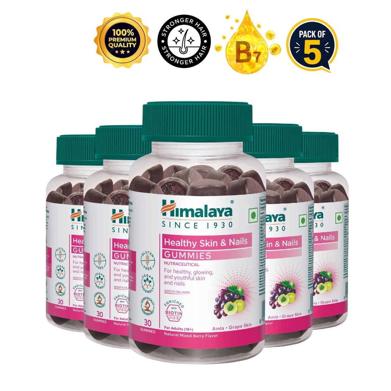 5 Pack Hima.laya Skin Nail Health Gummies Biotin 30Ct