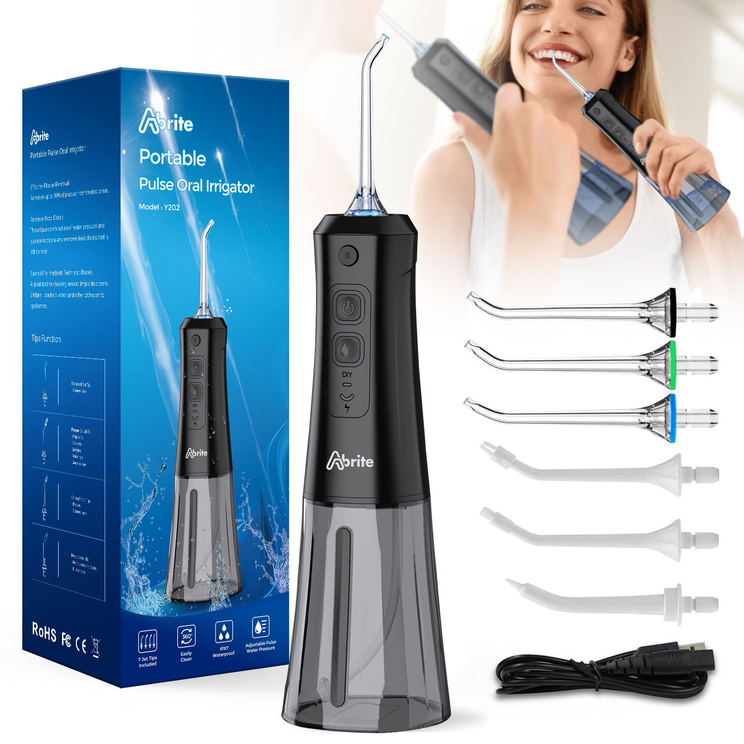 MySmile Cordless OLED Oral Irrigator Dental Water Flosser 8 Jet Tips 5 Model