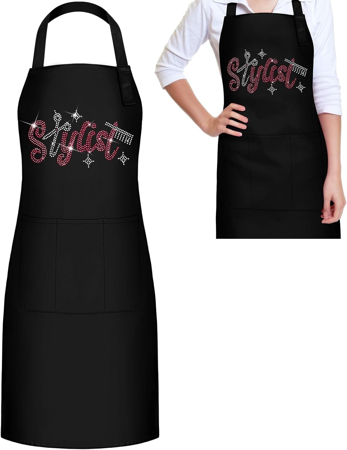 Hair Stylist Apron Hairstylist Salon Apron with Rhinestone Tools and 3 Pockets H