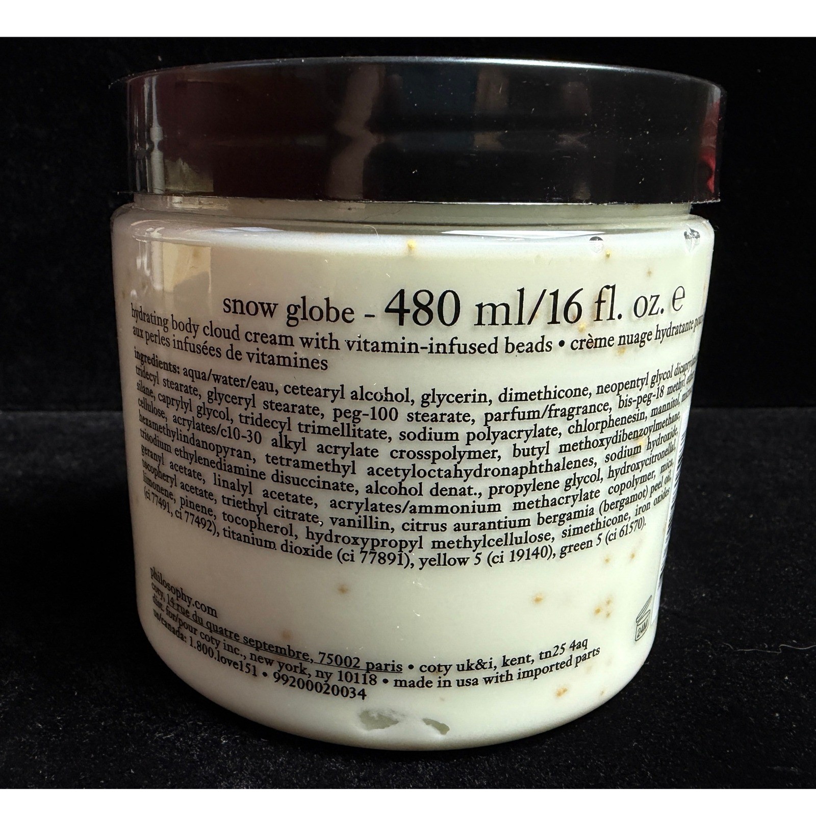 Philosophy Snow Globe Hydrating Body Cloud Cream Vitamin Infused Beads 16oz Jar