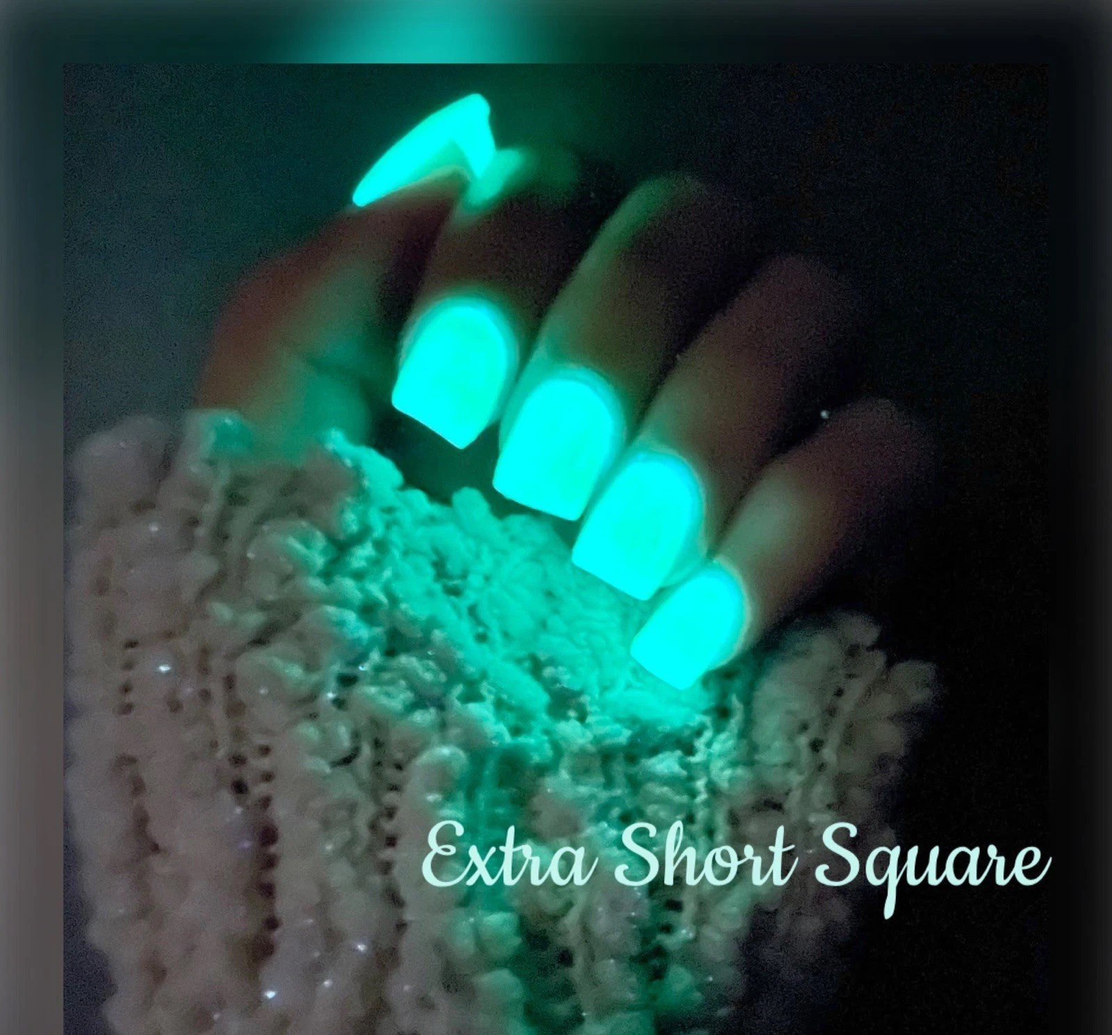 🩵🤍AQUA/White•Super Glow in the Dark Press On Nails Set•Gel Acrylic 10Pc