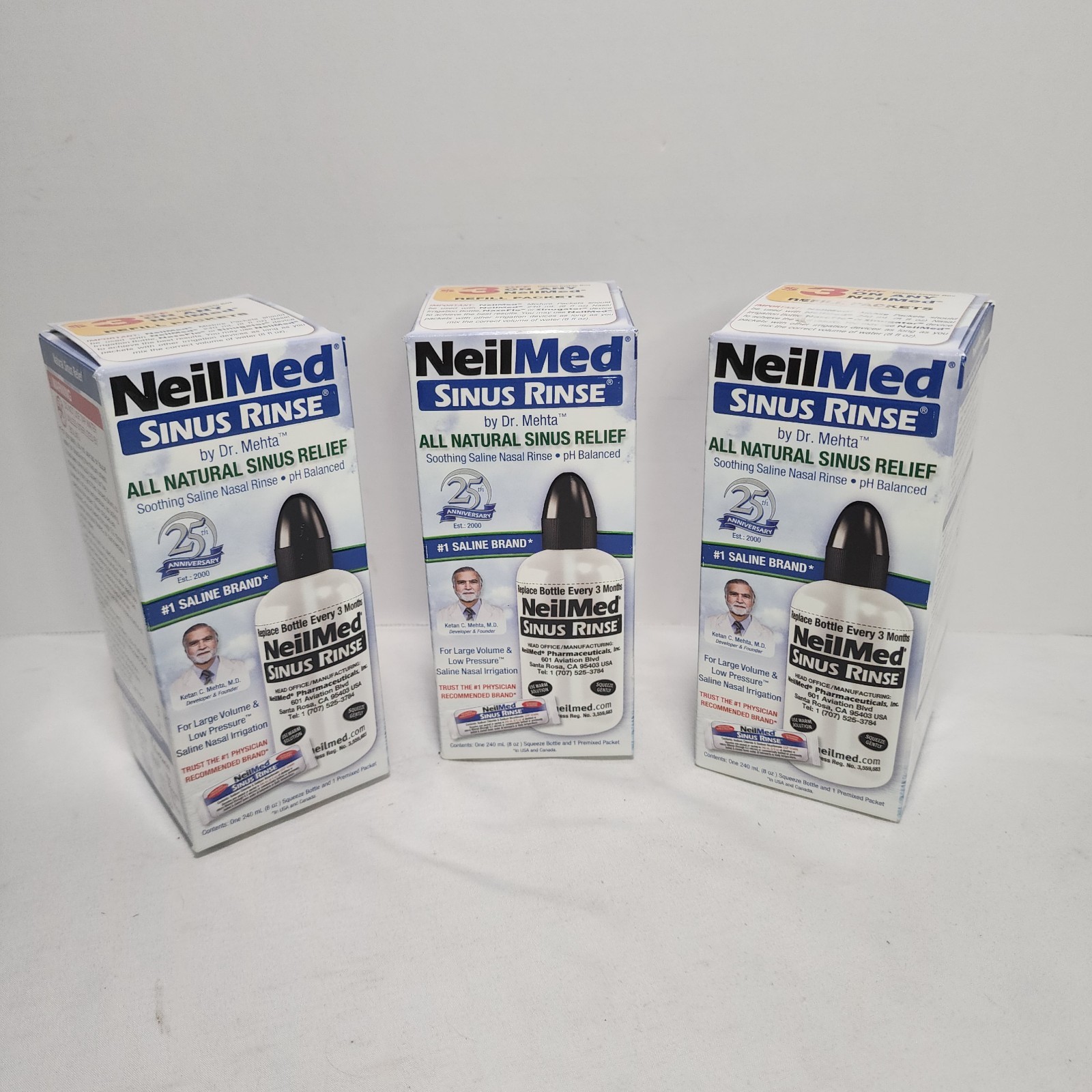 3 BOX LOT NeilMed Sinus Rinse 8oz Bottles Packet Exp 09/2029 Pro Samples SEALED