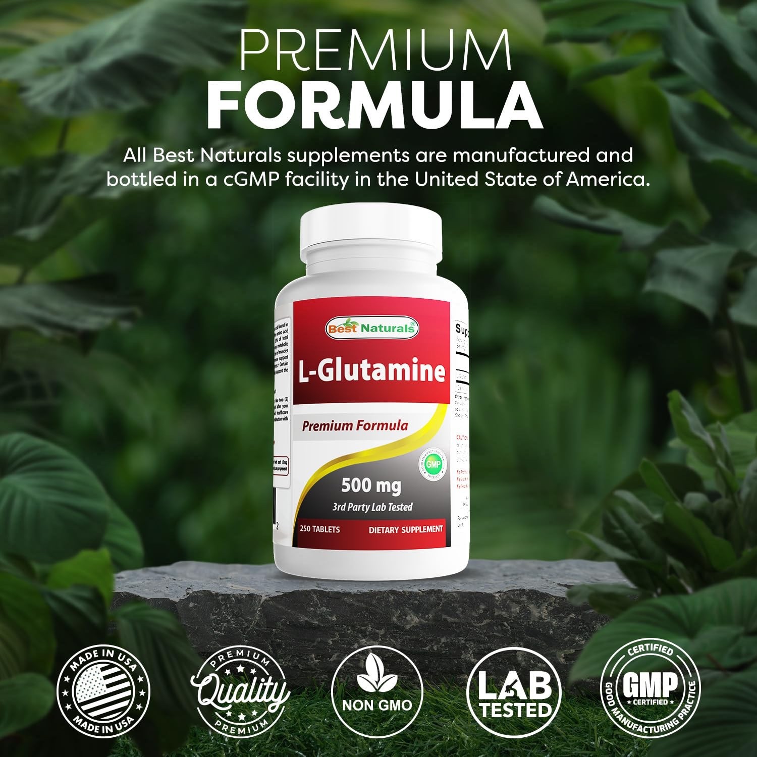 2 Pack Best Naturals L-Glutamine 500 mg 250 Tablets