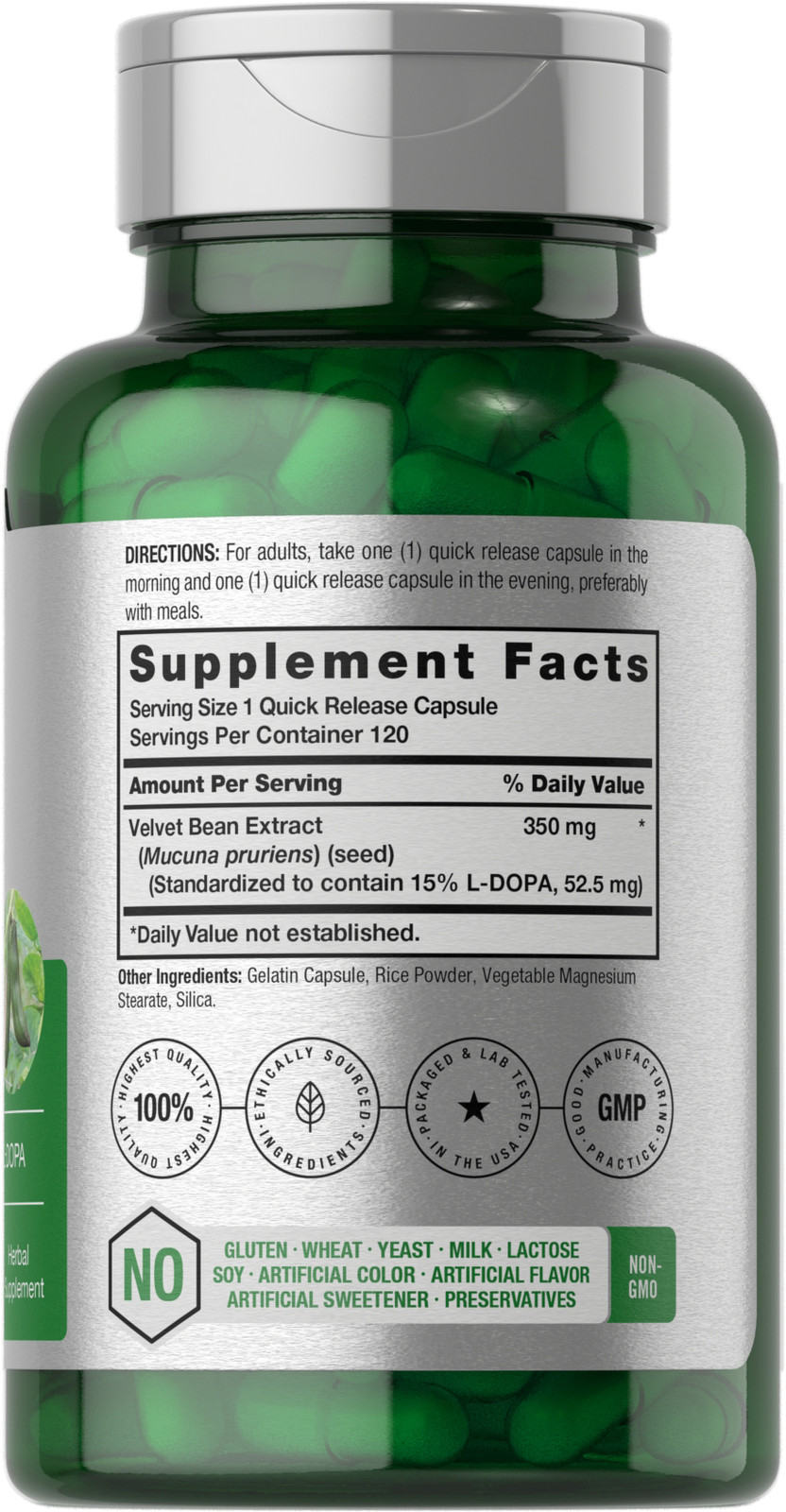 Dopa Mucuna | 120 Capsules | Non-GMO | by Horbaach