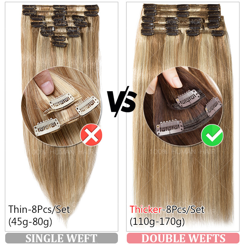 200G Extra Thick Double Weft Clip In Remy Human Hair Extensions Full Head Blonde