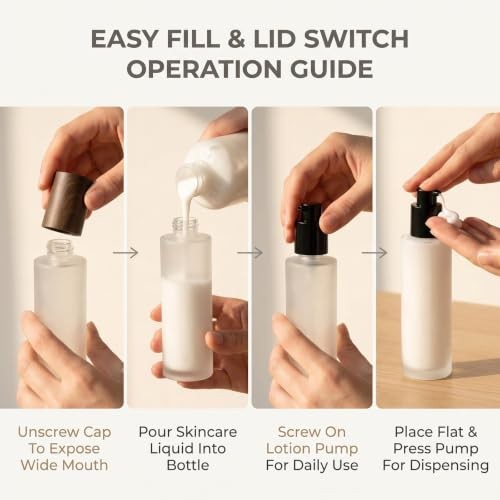 2PCS 120ml/4oz Empty Frosted Glass Lotion Pump Bottles with Wood Pattern