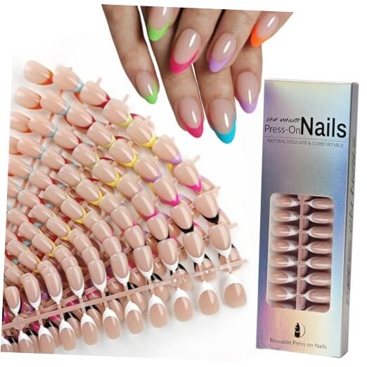 9 Colors French Tip Press on Nails Short Almond Fake Nails French Nails Style-8