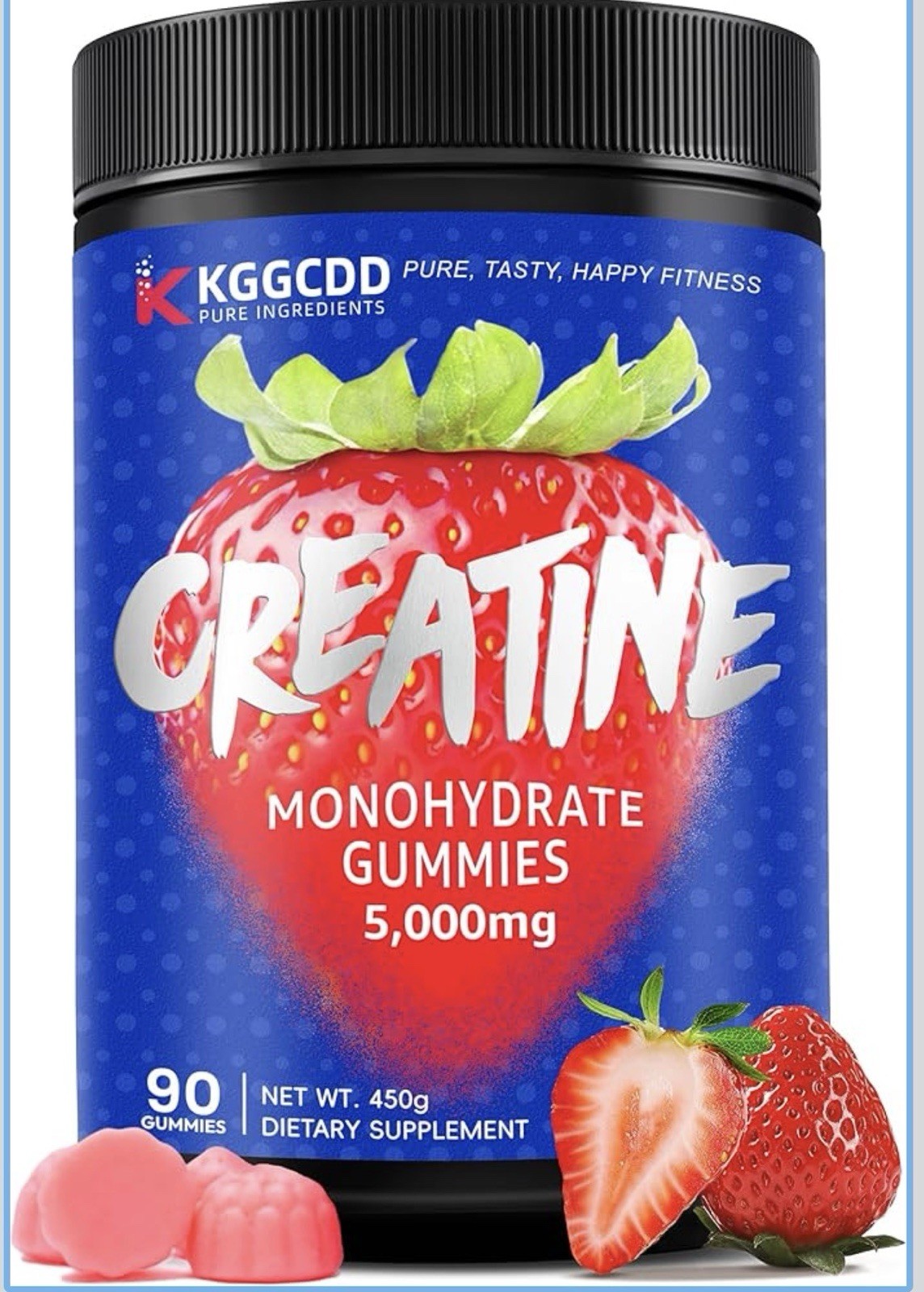 KGGCDD Creatine Monohydrate Gummies 5000mg Strawberry 90ct Vegan 450g