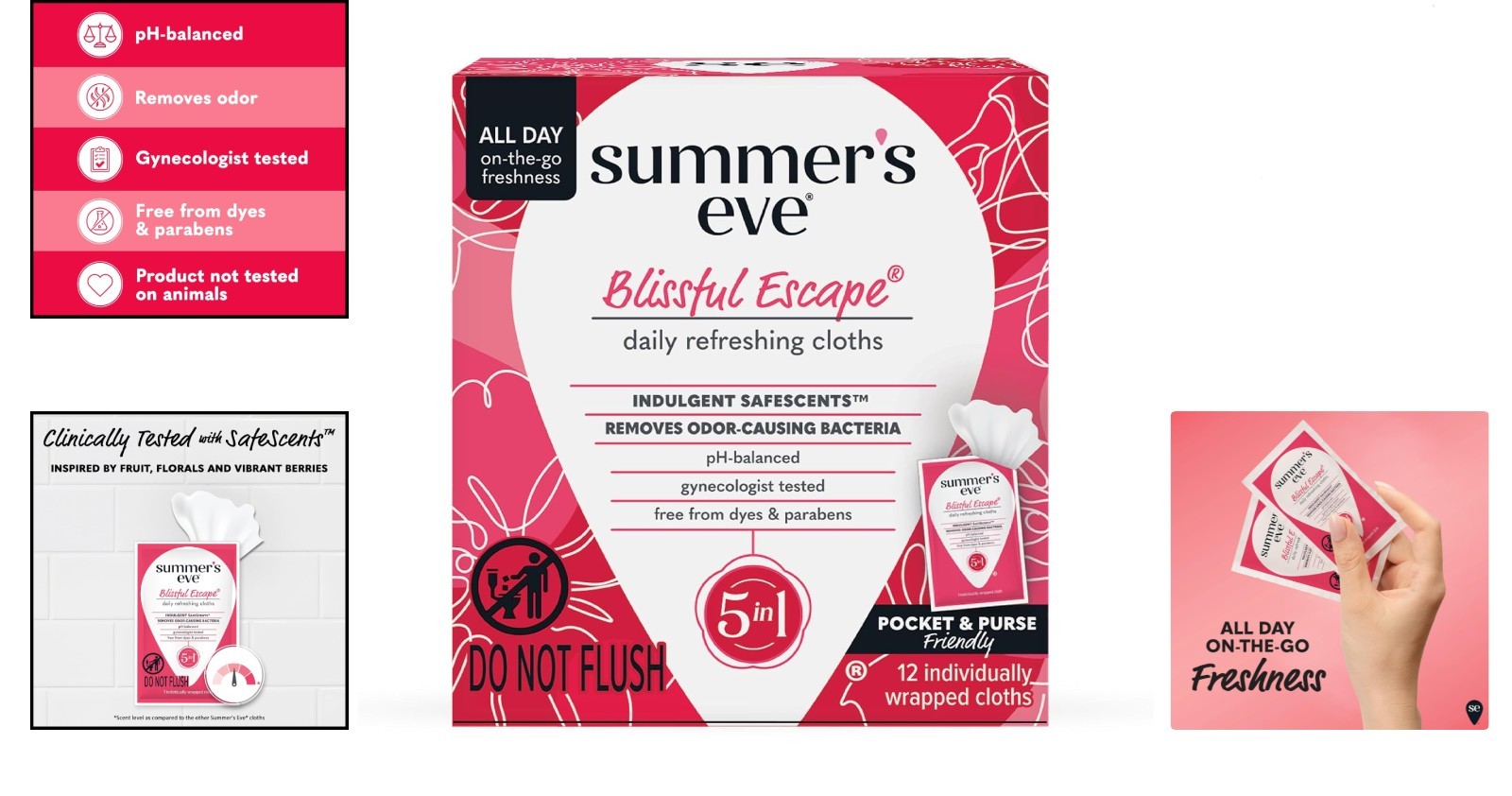 Gentle pH-Balanced Blissful Escape Wipes – Odor Control and Refreshment, 12 Pack