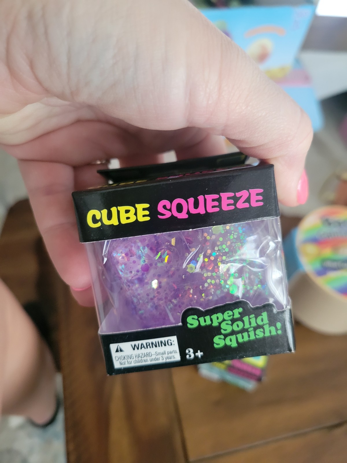 Cube Squeeze Super Solid Squish Gel Glitter Squeeze Cube Stress Reliever, P/P/O