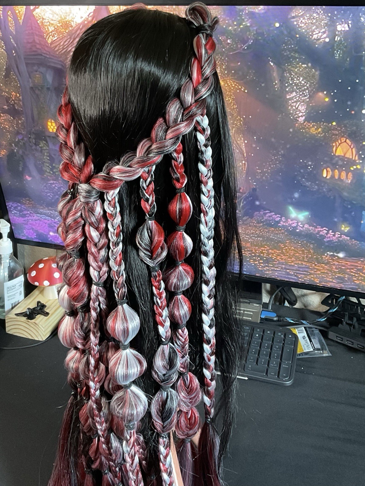 red white black CLIP IN braided hair piece *festival rave game day school spirit