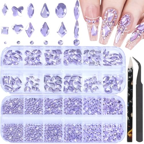 Nail Rhinestones – 3D Multi Shape Size, Flat 9# Light Purple Nail Rhinestones