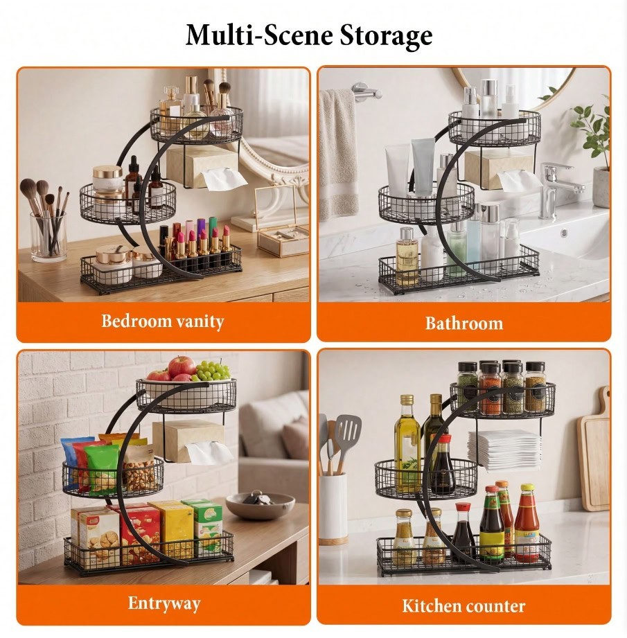 Countertop 3 Tier Metal Cosmetic Shelf Vanity Skincare Makeup Organizer