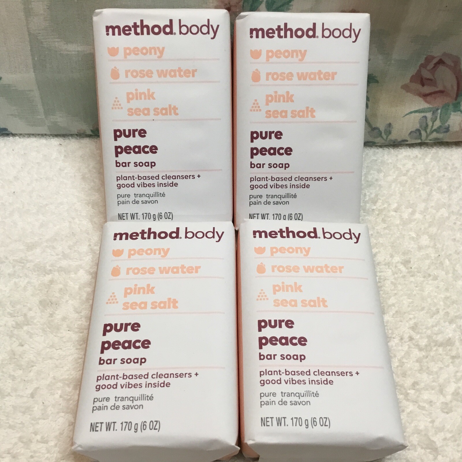 4 X Bars Method Body Pure Peace Bar Soap Peony Rose Water Purifying DISCONTINUED