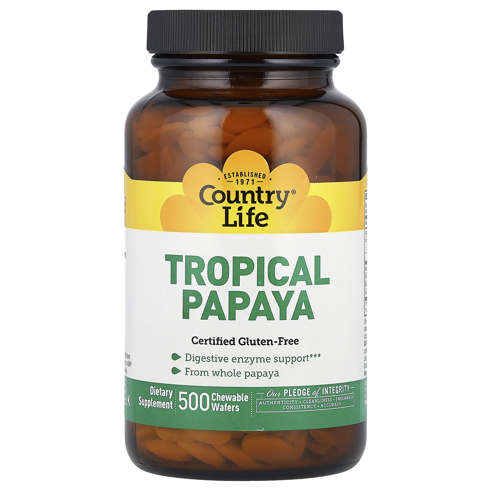 Country Life Natural Tropical Papaya 500 Wafers Gluten-Free, GMP Quality Assured