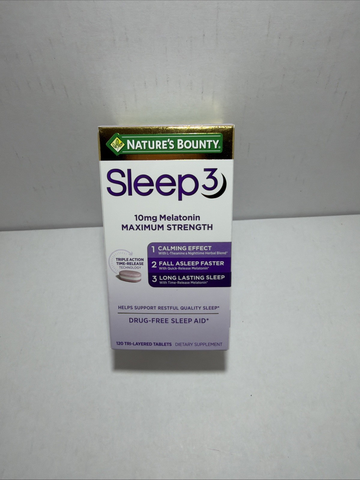 Nature’s Bounty Sleep3 10mg Melatonin, 120 Triple Action Tablets ~ Exp 09/2026