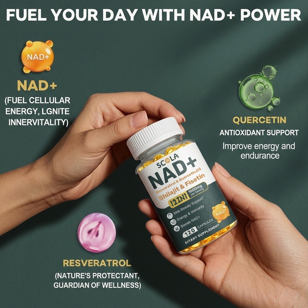 12 IN 1 NAD Supplement, 1500mg Resveratrol Containing Supplement, 120 Capsules