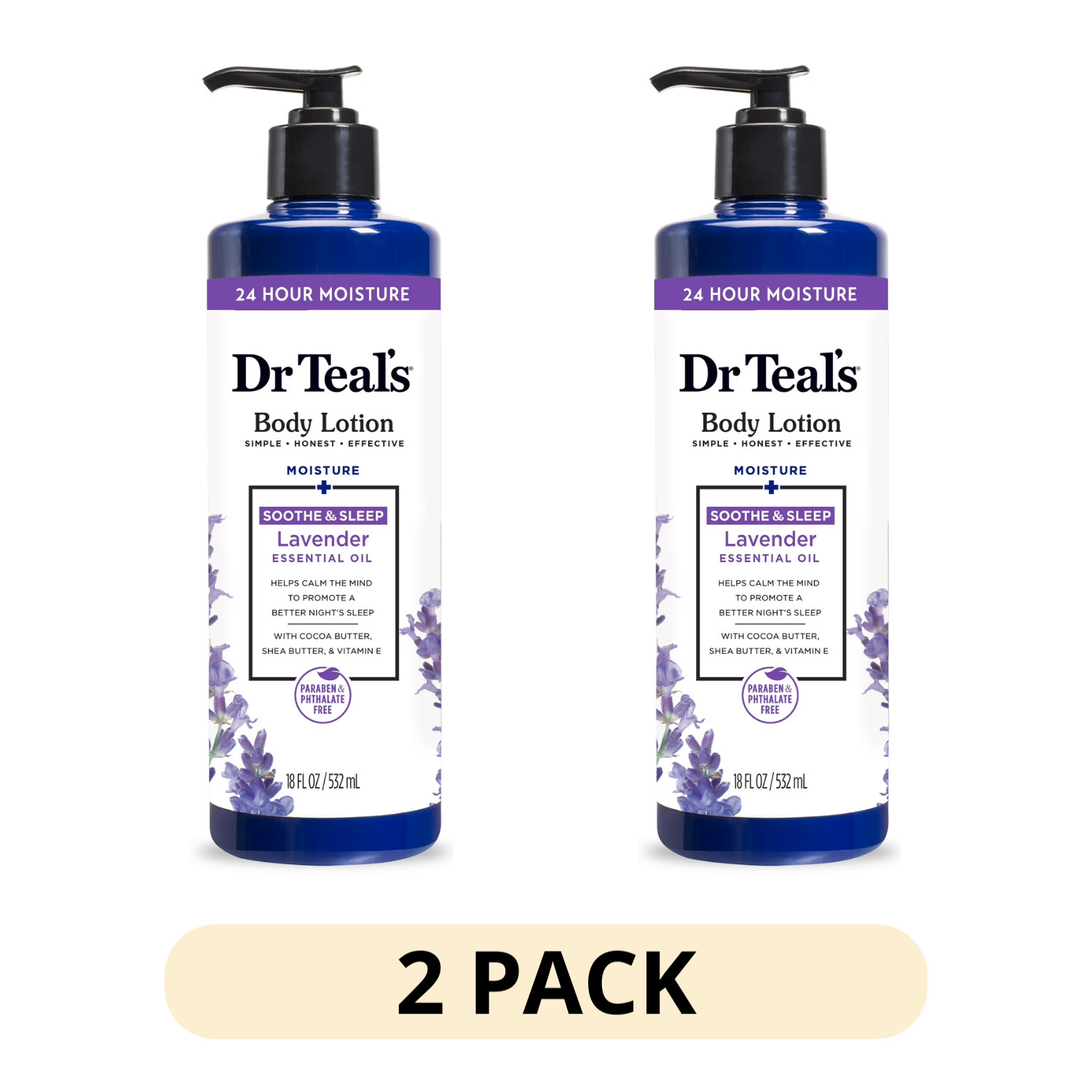 2 PACK Dr Teal’s 24 Hour Moisture Body Lotion – 18 fl oz, Lavender Essential Oil