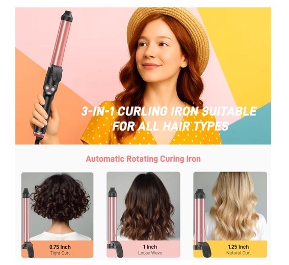 Mescomb 3 in 1 Automatic Curling Iron 3 Different Sizes Of Barrels