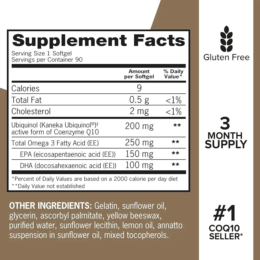 Qunol Plus CoQ10 Ubiquinol 200 mg with Omega-3, 90 Softgels – Exp: 06/30/2028