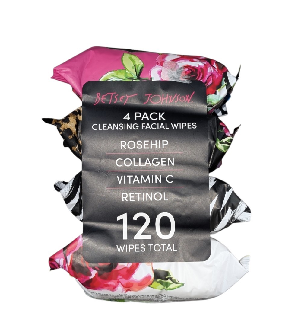Betsey Johnson Pink Floral & Black Zebra 4-Pack Cleansing Facial Wipes