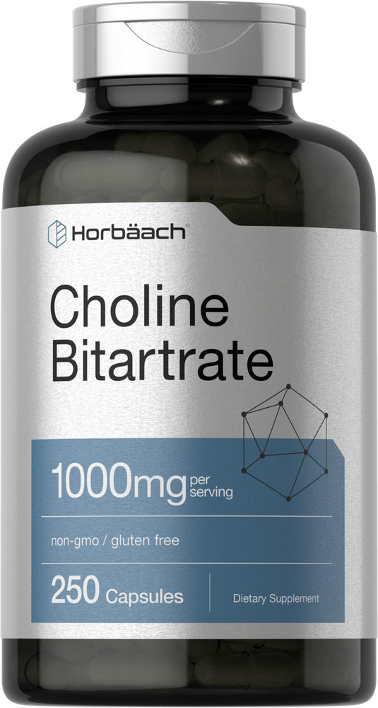 Choline Bitartrate | 1000mg | 250 Capsules | Non-GMO | by Horbaach