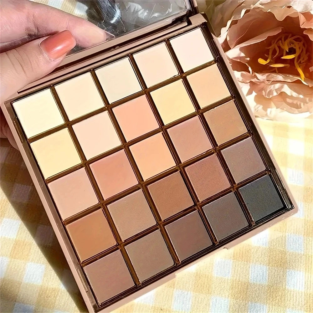 25-Color Eyeshadow Palette – Neutral Gray and Brown Earth Tones, Coffee and Choc