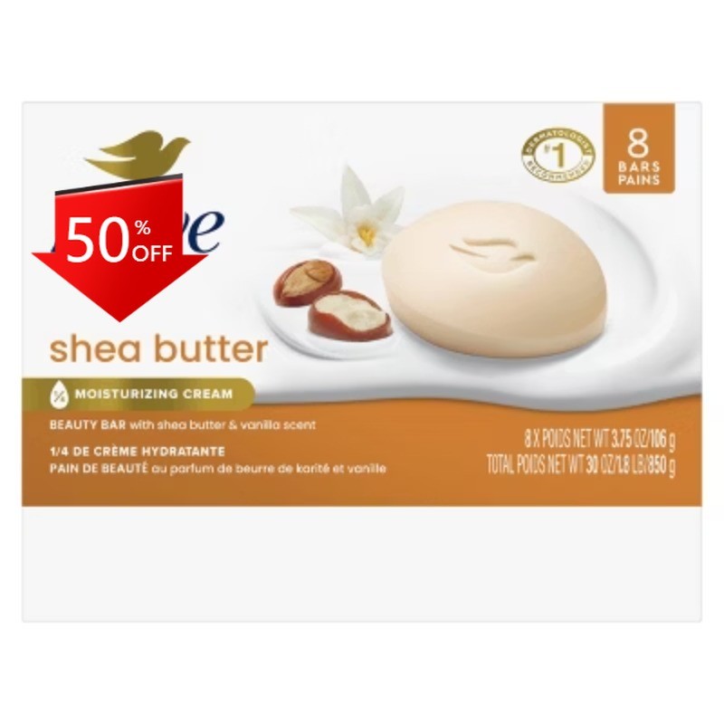 Dove Beauty Purely Pampering Shea Vanilla Beauty Bar Soap – 8pk – 3.75oz each