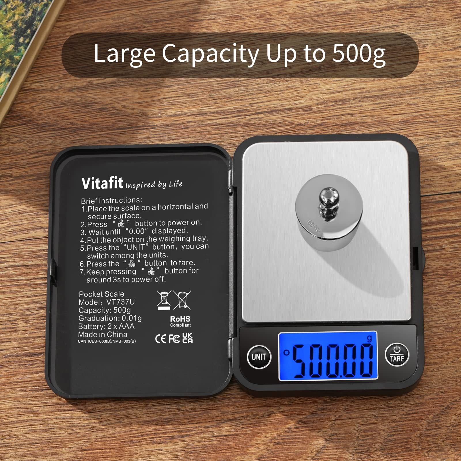 Vitafit 500g Digital Pocket Scale,High 4.33″L x 3.35″W x 0.79″H, Black