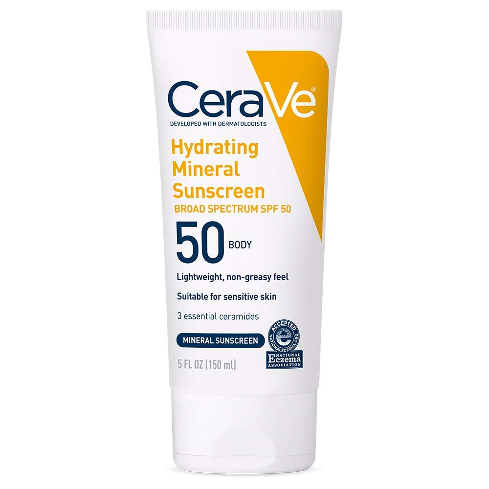 CeraVe 100% Mineral Sunscreen SPF 50 with Zinc Oxide & Titanium Dioxide,