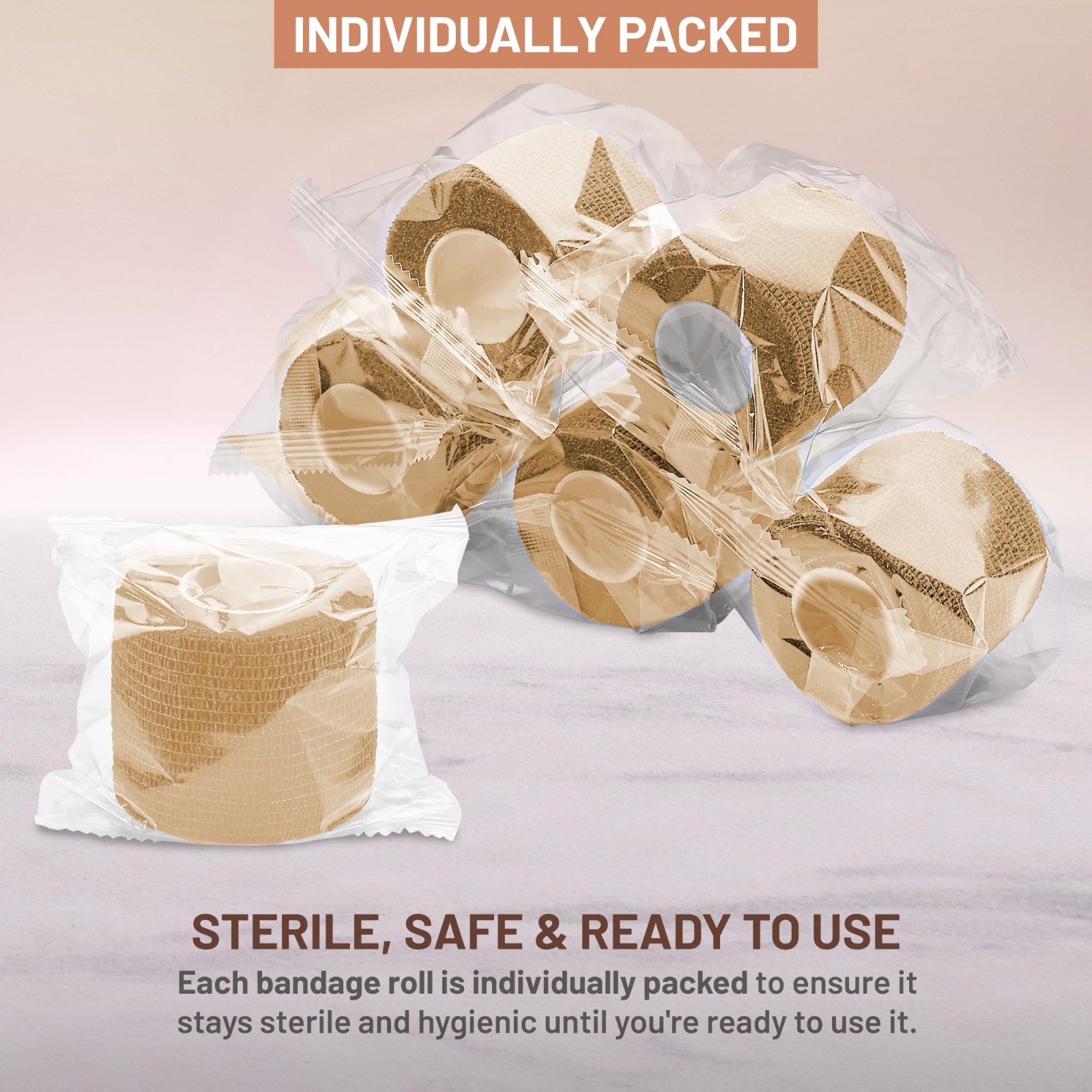 Self-Adhesive Cohesive Wrap Bandages 2″ x 5 Yards – 6 Pack, Skin Tone, Medical S