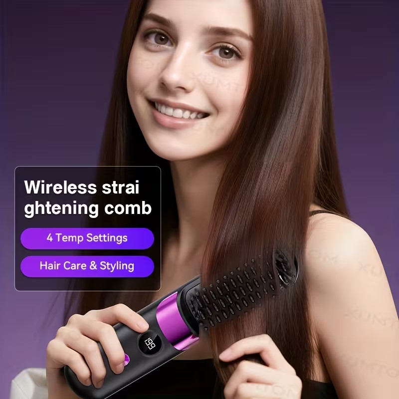 Multifunctional Hair Straightener Brush, Curling Iron, Easy Design, 4-Level Temp