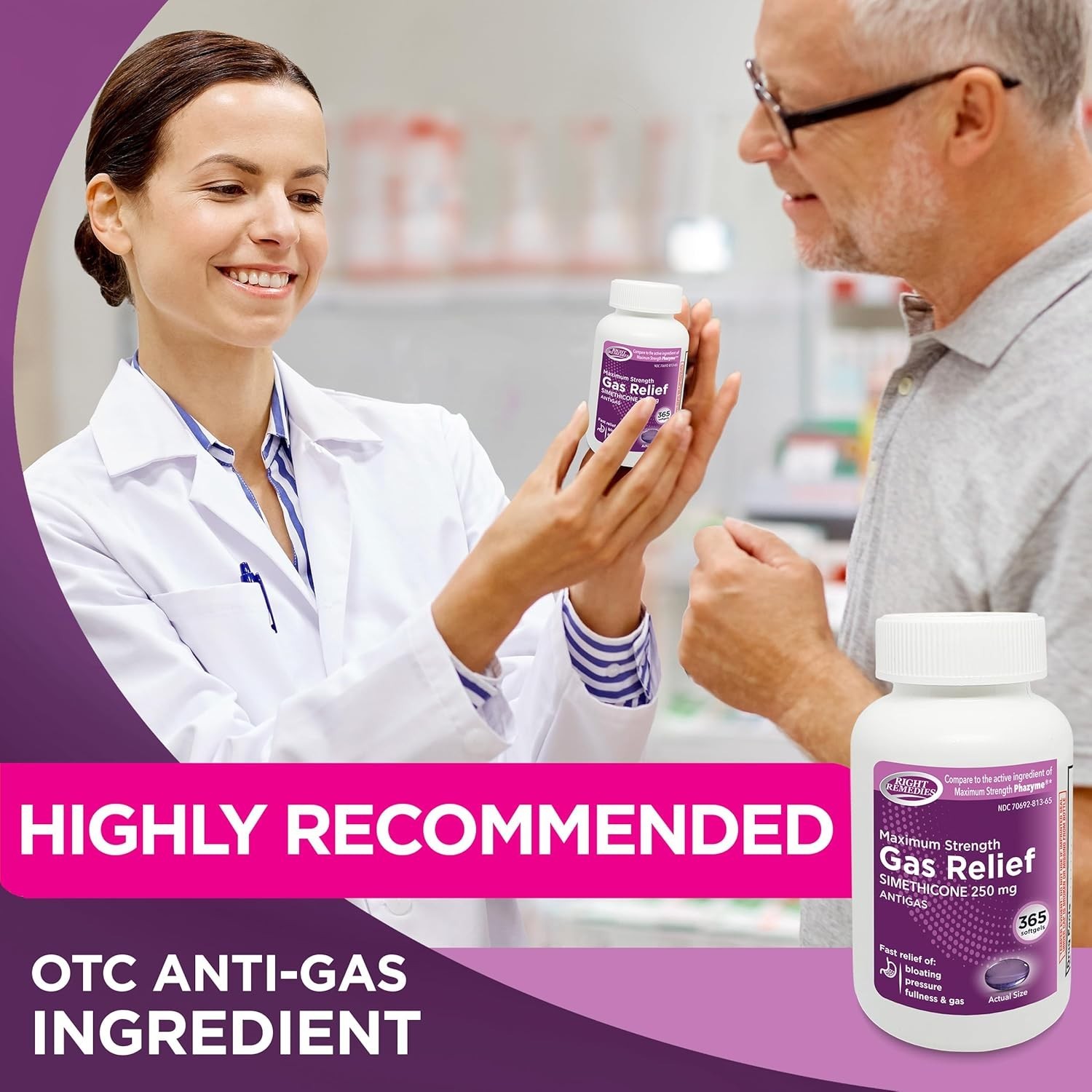 Gas Relief Maximum Strength, Simethicone 250 mg, 365 Softgels, Fast Relief fr…