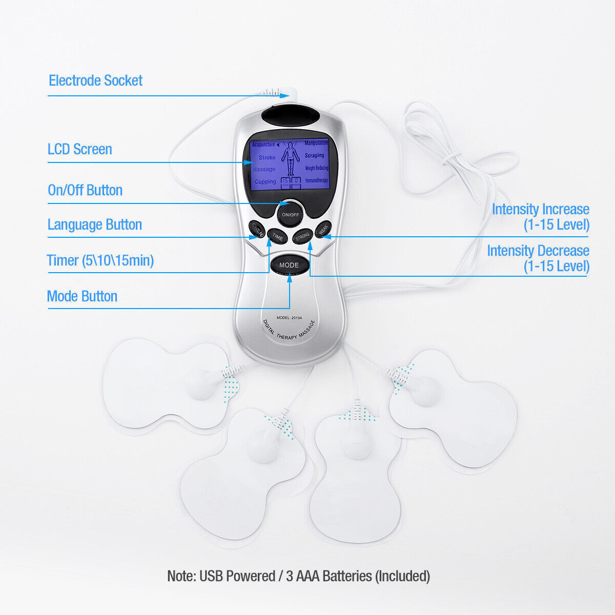 Electric Stimulation Pulse Muscle Massager Tens Unit Machine Therapy Pain Relief