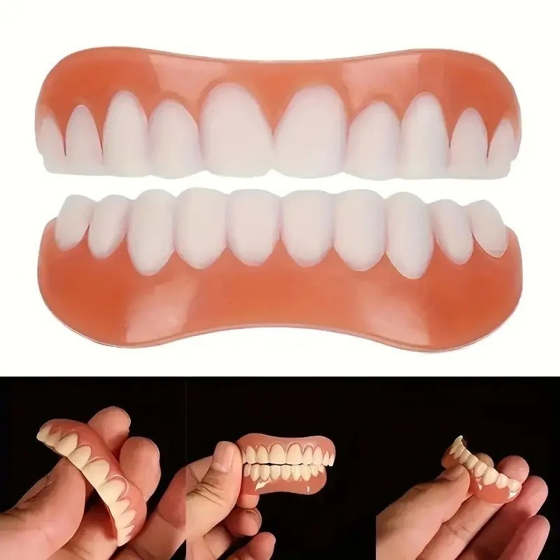 Smile Snap On False Teeth Upper Lower Dental Veneers Denture Tooth Cover Set