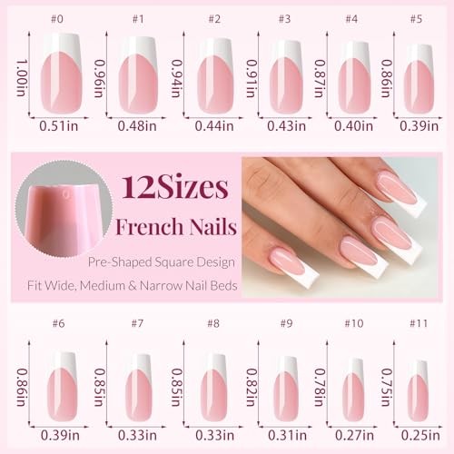 168pcs French Tip Press on Nails Long Square Fake Nails Nude Pink Color-A