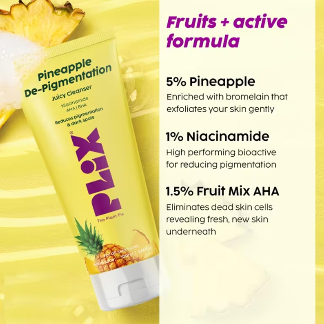 PLIX 5% Pineapple Face Wash Niacinamide AHA BHA Brightening 50ml