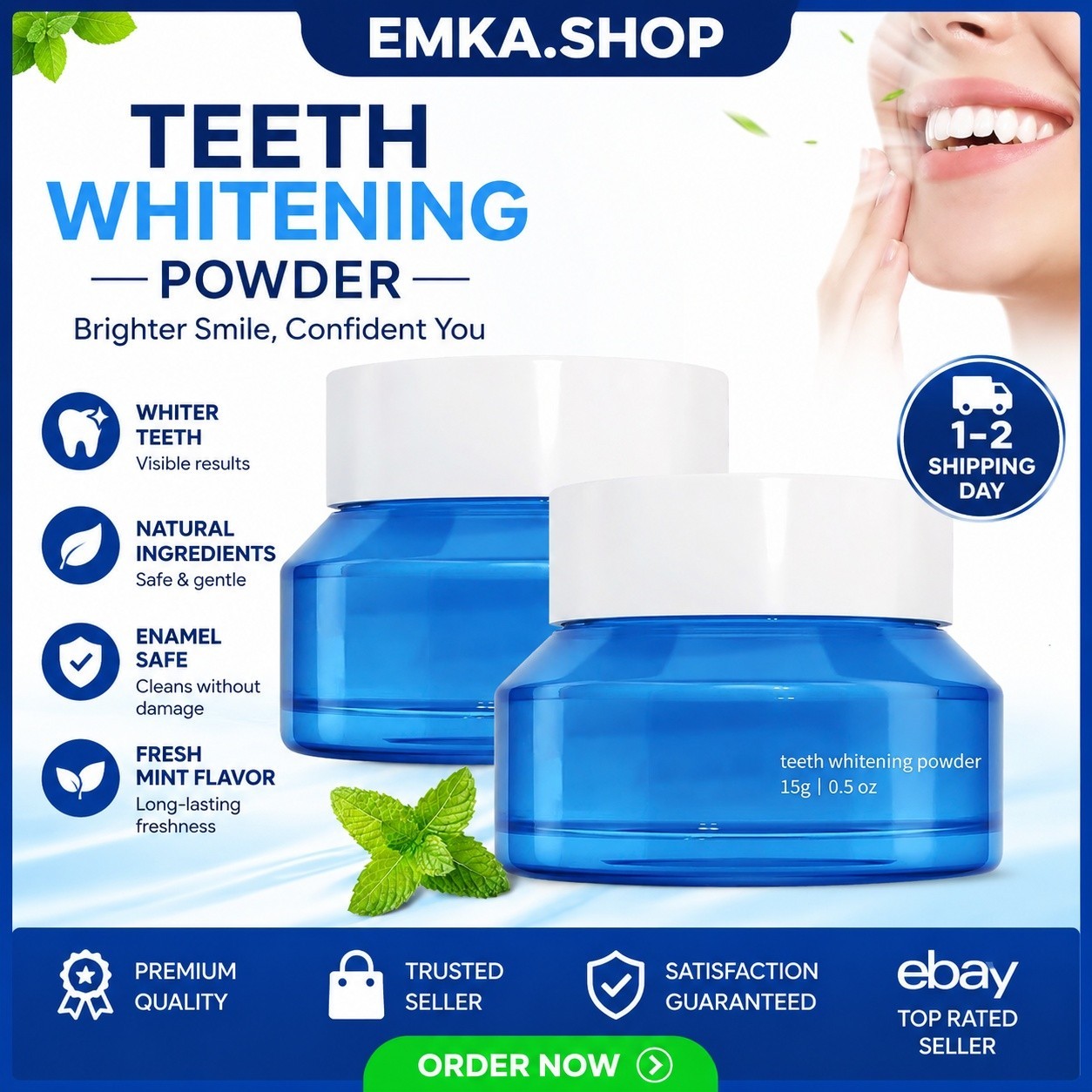 2 Pack WHITE DELUXE Teeth Whitening Powders,Instant Whitening and Stain Removal.