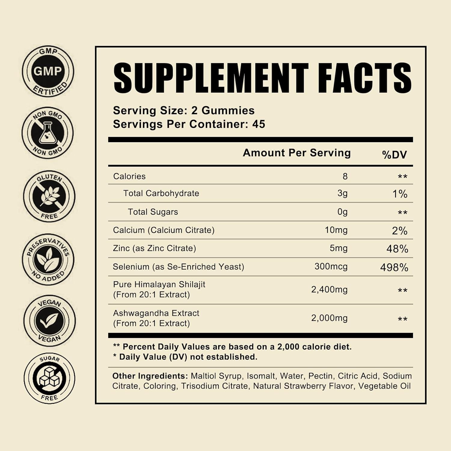 2400mg Pure Himalayan Shilajit Gummies with 2000mg Organic Ashwagandha 90 Count