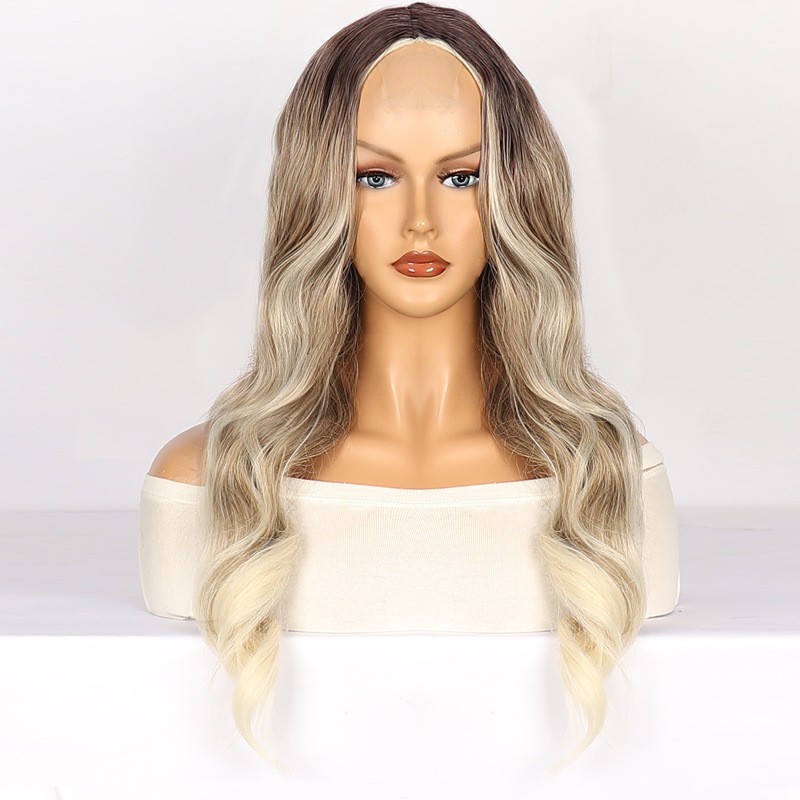 Highlight Ombre Big Wave Long Curly Small Lace Wig Synthetic Full Head Wig For