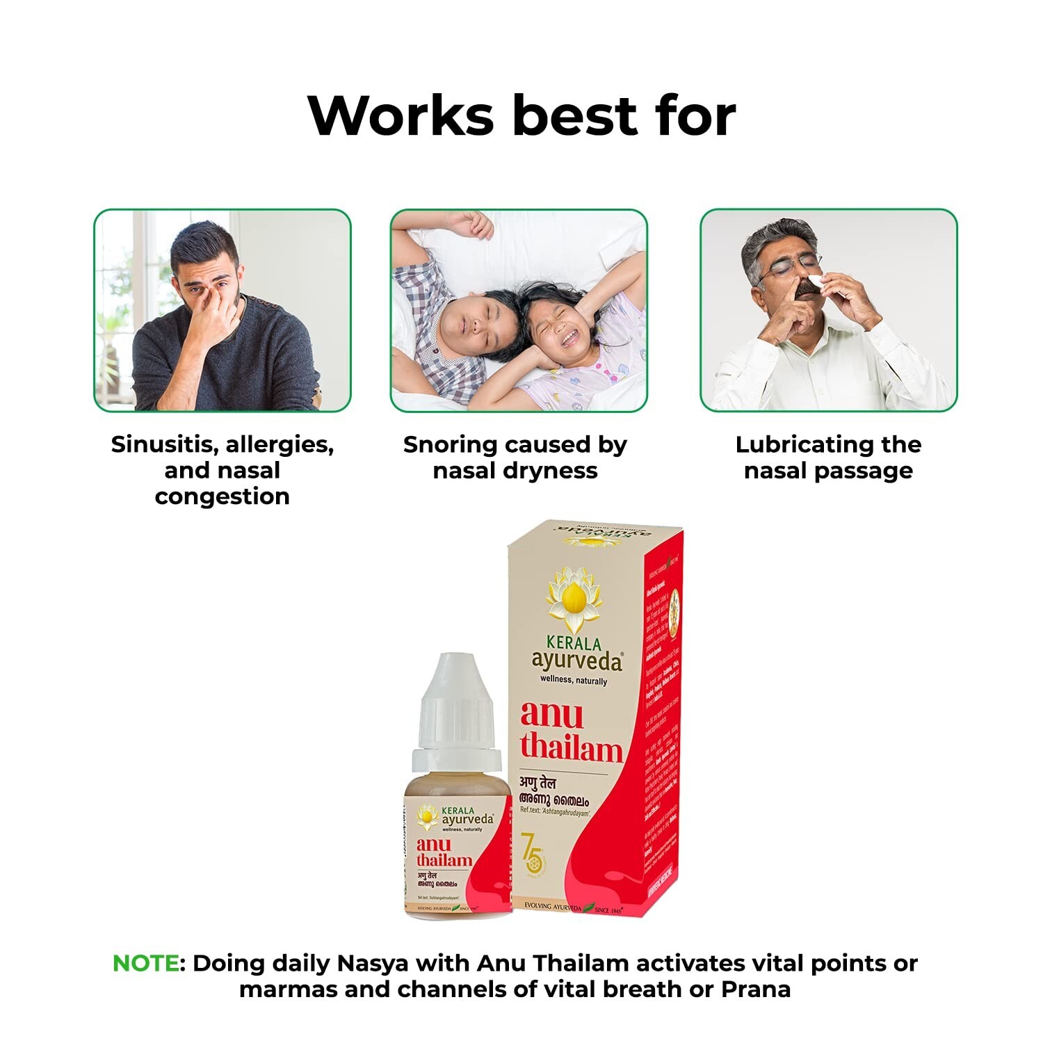 Kerala Ayurveda Anu Thailam for Allergies & Nasal Congestion 10ml – Pack Of 3